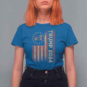 Trump 2024 T Shirt For Women 0 2 Vintage American Flag Star Fight Fight Fight Never Surrender TS11 Royal Blue Print Your Wear