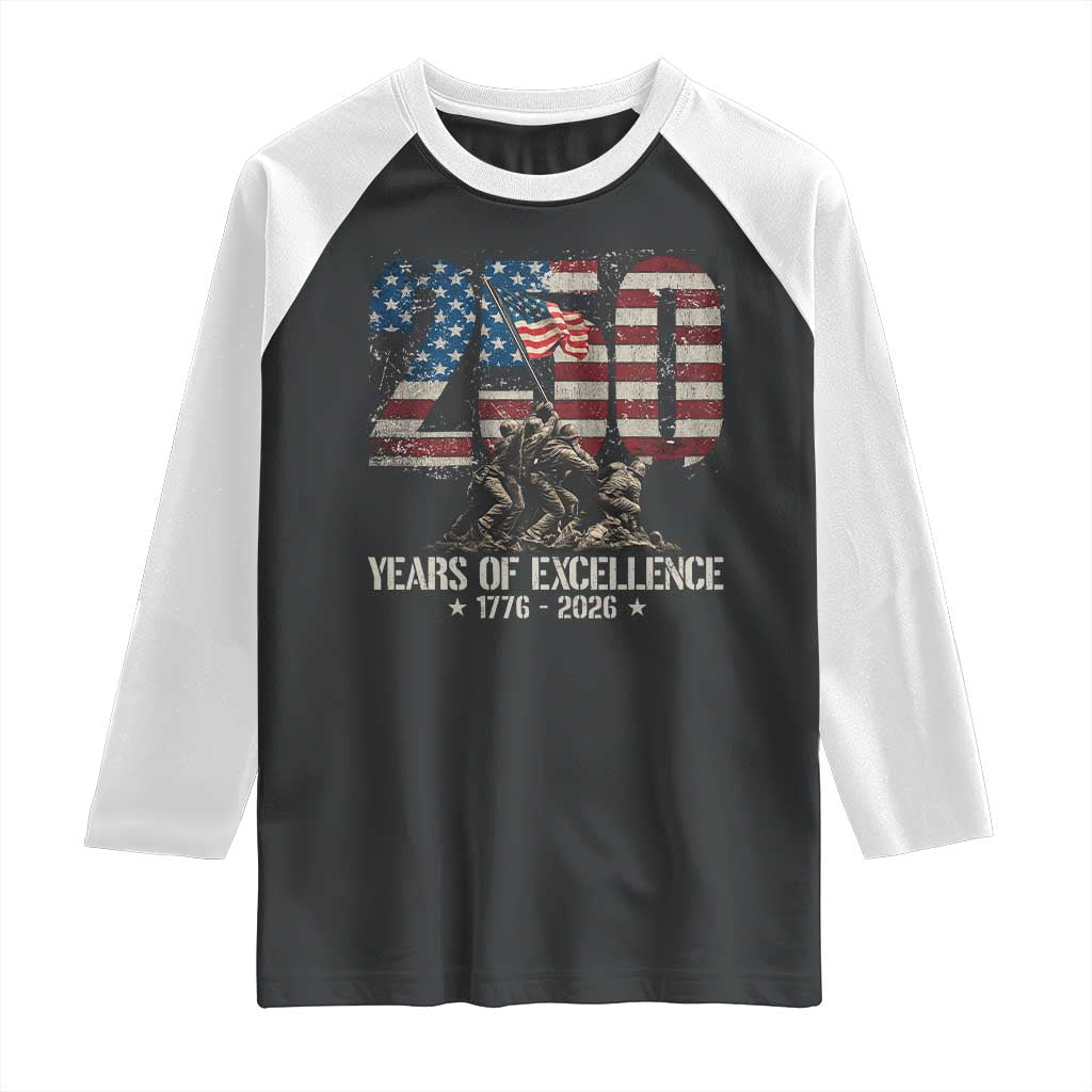 250 Years Of Excellence Raglan Shirt 250th American Anniversary Independence Day TS11 Black White Print Your Wear