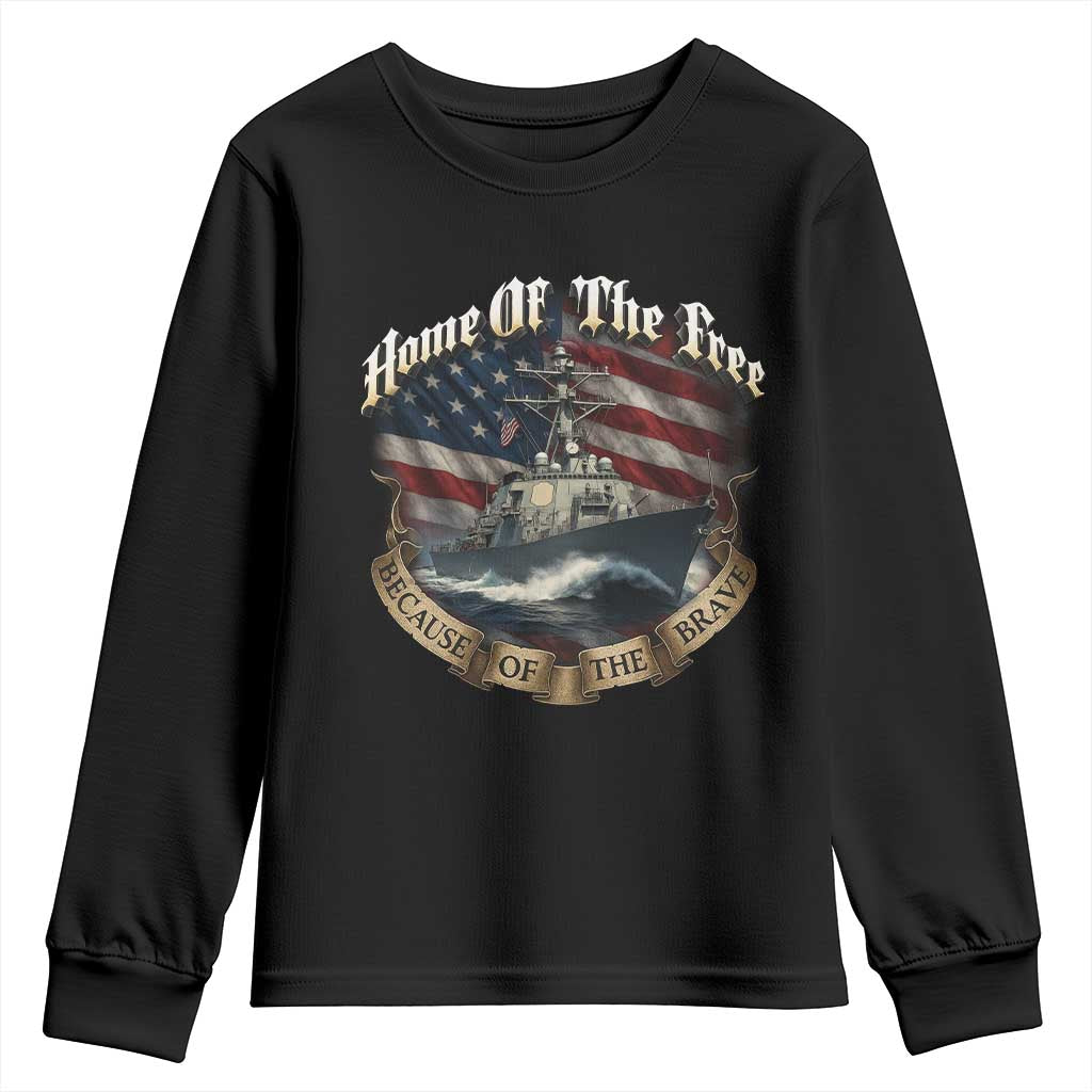 Navy Veteran Youth Sweatshirt Home Of The Free Because Of The Brave American Flag TS11 Black Print Your Wear