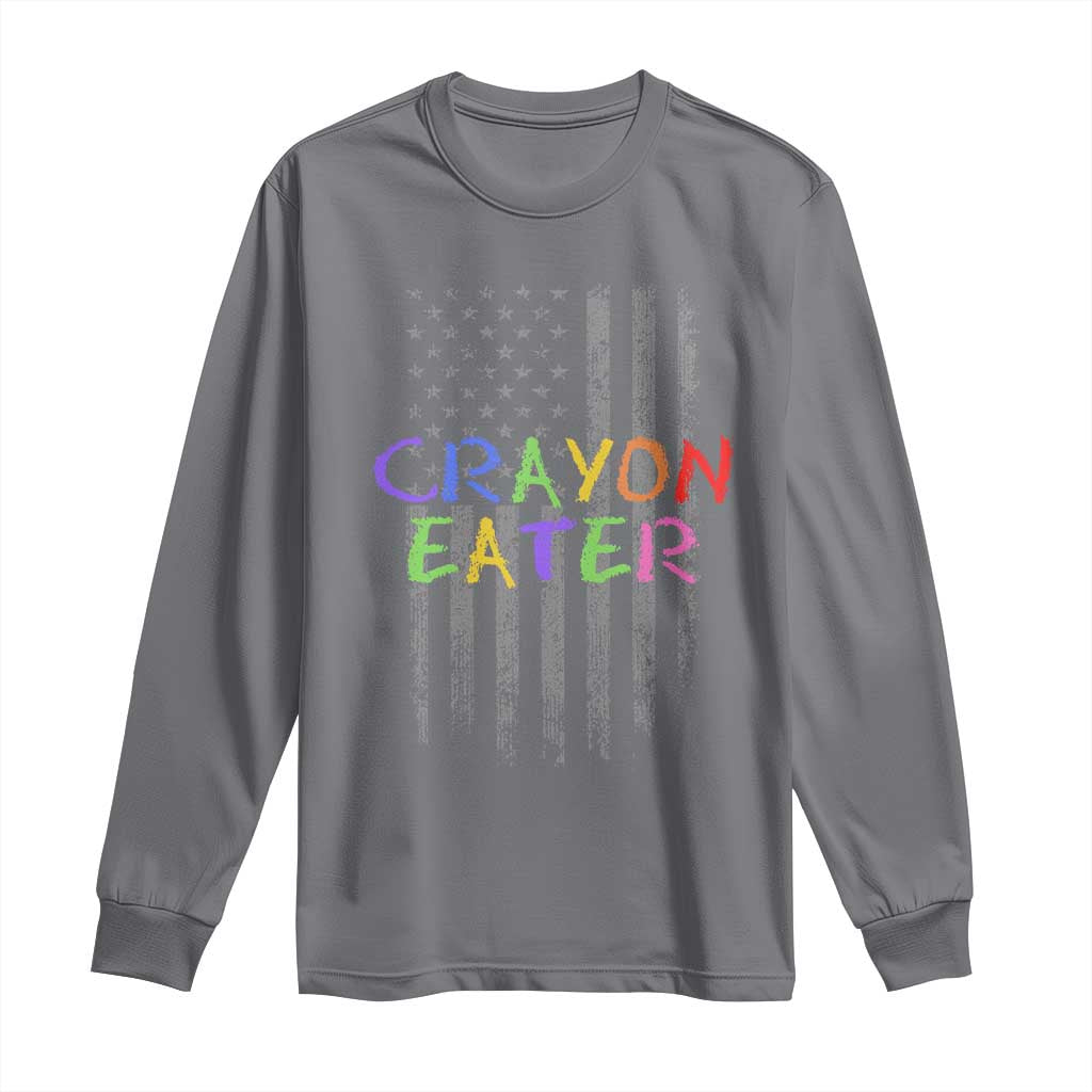 Funny Marine Military Veteran Long Sleeve Shirt Crayon Eater American Flag TS11 Charcoal Print Your Wear