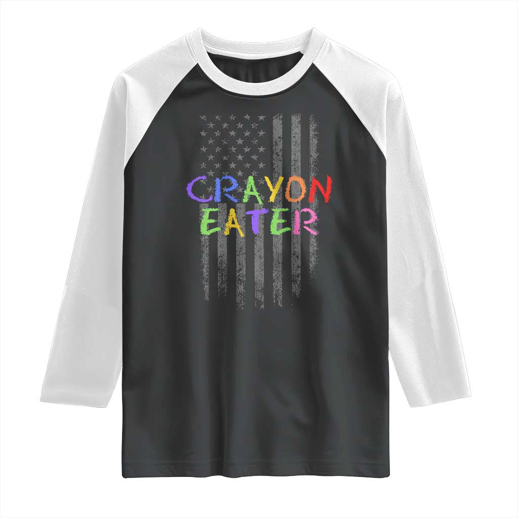 Funny Marine Military Veteran Raglan Shirt Crayon Eater American Flag TS11 Black White Print Your Wear