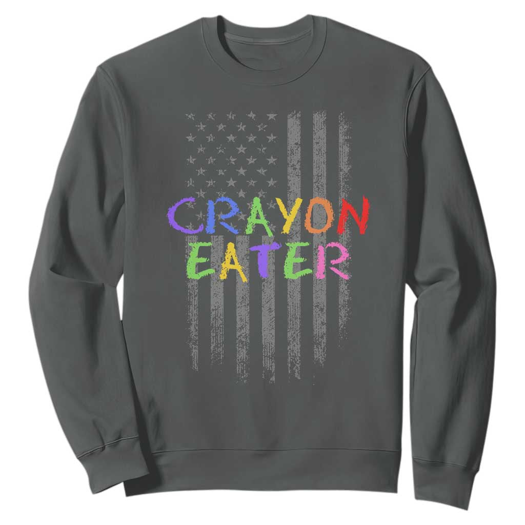 Funny Marine Military Veteran Sweatshirt Crayon Eater American Flag TS11 Dark Heather Print Your Wear