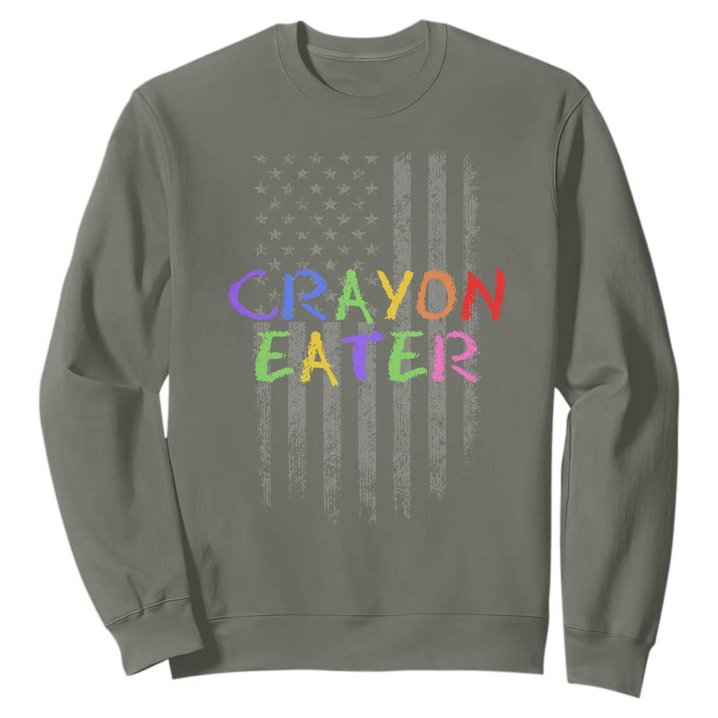Funny Marine Military Veteran Sweatshirt Crayon Eater American Flag TS11 Military Green Print Your Wear