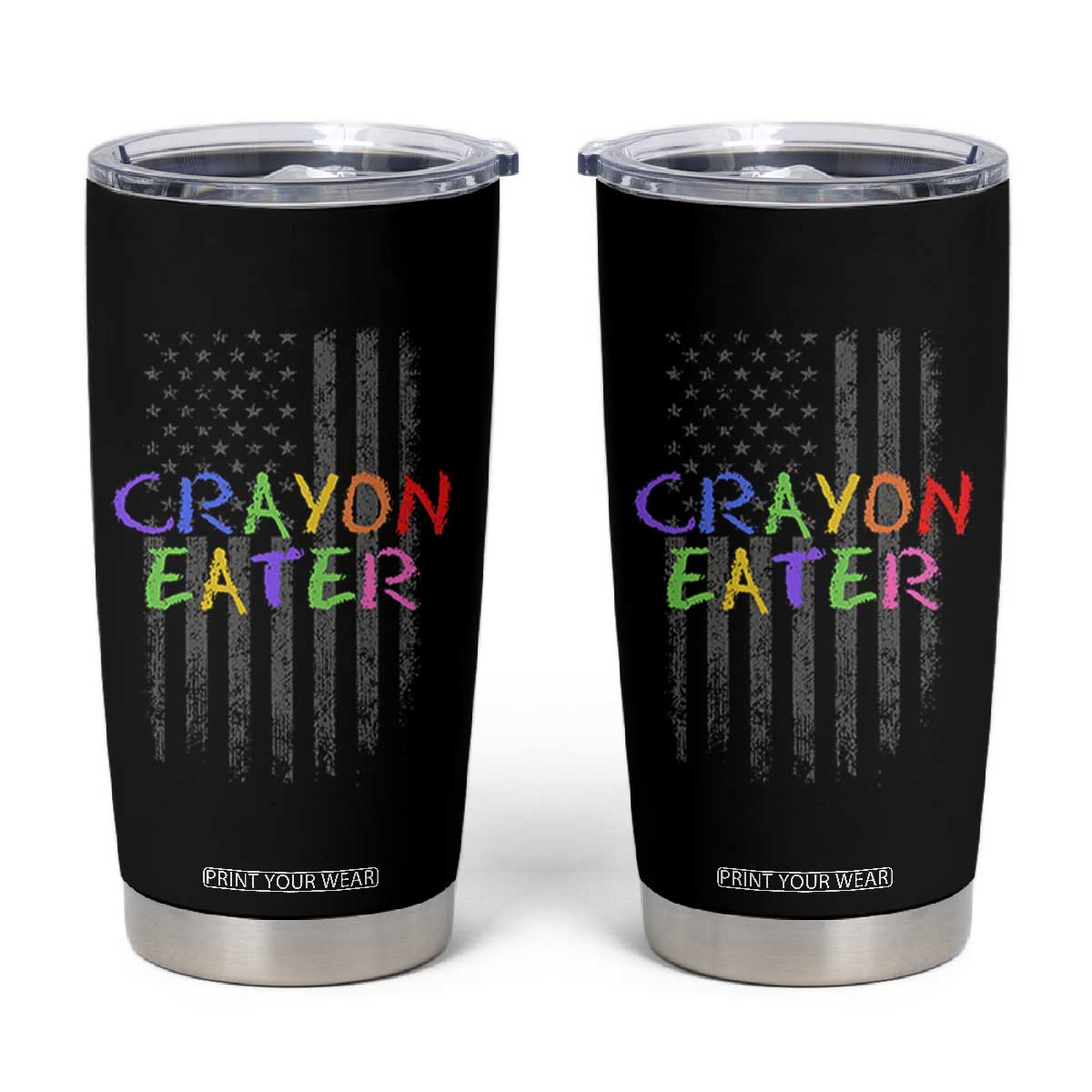 Funny Marine Military Veteran Tumbler Cup Crayon Eater American Flag TS11 Black Print Your Wear