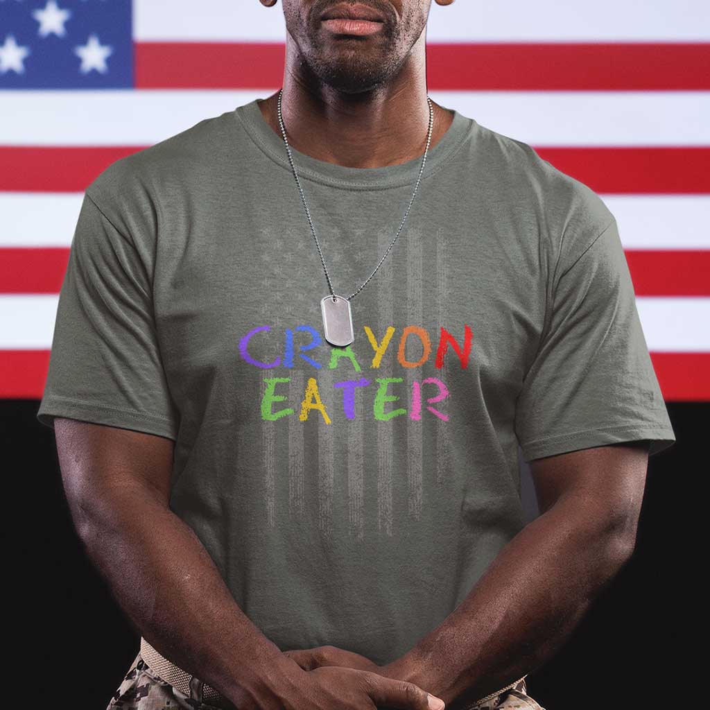 Funny Marine Military Veteran T Shirt Crayon Eater American Flag TS11 Military Green Print Your Wear