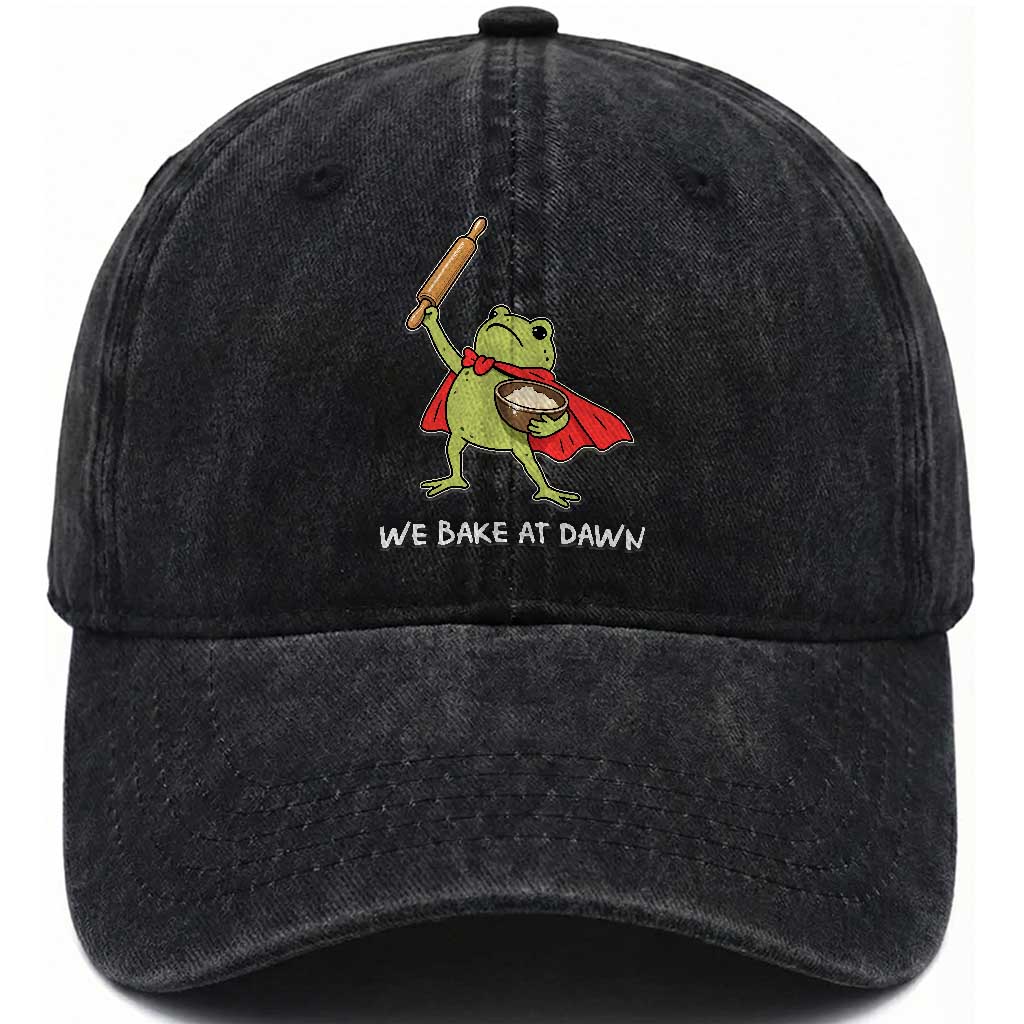 We Bake At Dawn Washed Cotton Baseball Cap Funny Frog Baking Lover