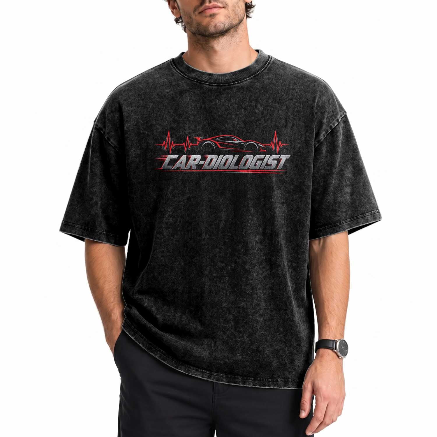 Car Diologist Funny Car Enthusiast Automotive Mechanic Heartbeat Washed Cotton T-Shirt