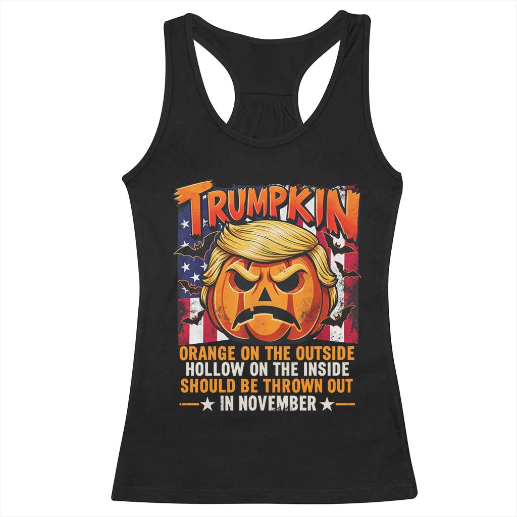 Trumpkin Halloween Racerback Tank Top Orange On The Outside Hollow Inside Should Be Thrown Out In November Anti Humor