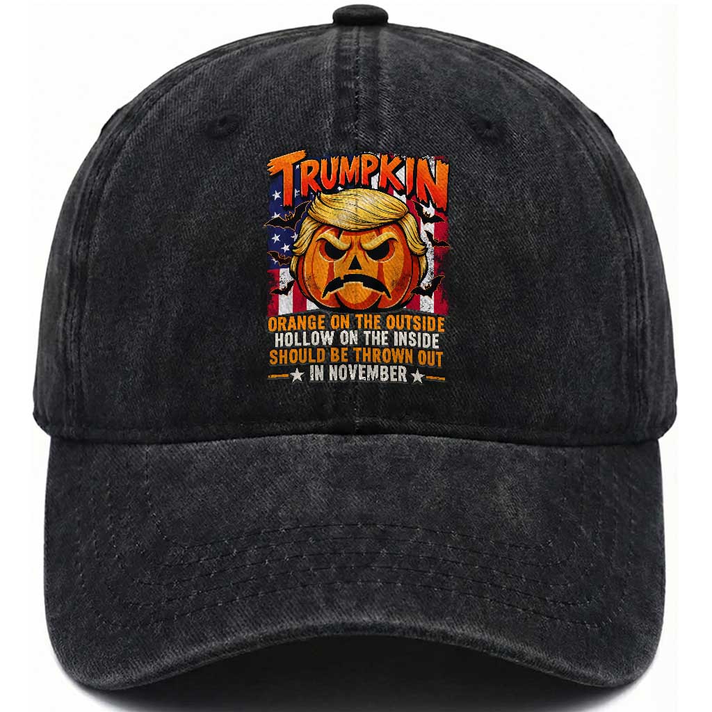 Trumpkin Halloween Washed Cotton Baseball Cap Orange On The Outside Hollow Inside Should Be Thrown Out In November Anti Humor