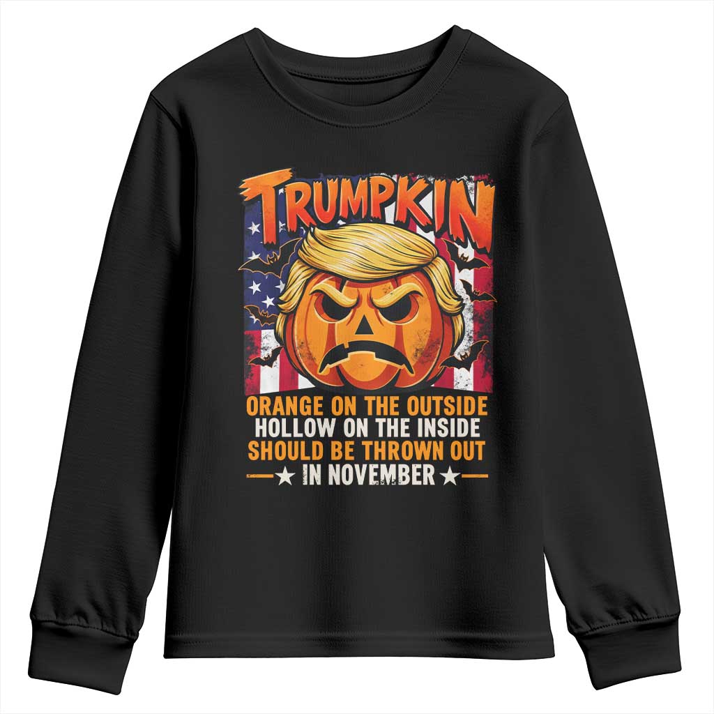 Trumpkin Halloween Youth Sweatshirt Orange On The Outside Hollow Inside Should Be Thrown Out In November Anti Humor