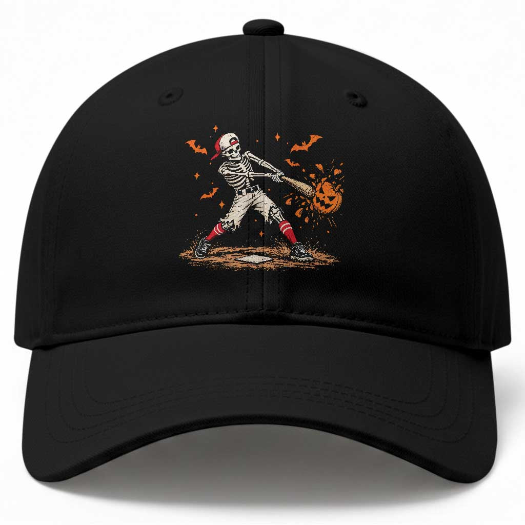 Halloween Skeleton Playing Baseball Baseball Cap Creep Spooky Sport Lover