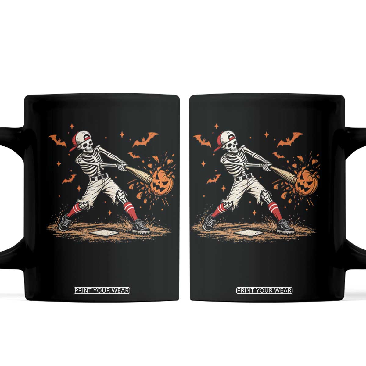 Halloween Skeleton Playing Baseball Coffee Mug Creep Spooky Sport Lover