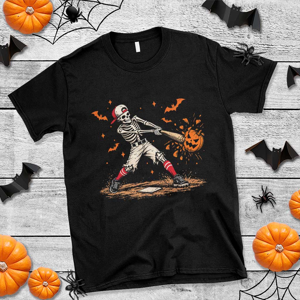 Halloween Skeleton Playing Baseball T Shirt Creep Spooky Sport Lover