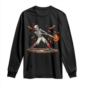 Halloween Skeleton Playing Baseball Long Sleeve Shirt Creep Spooky Sport Lover