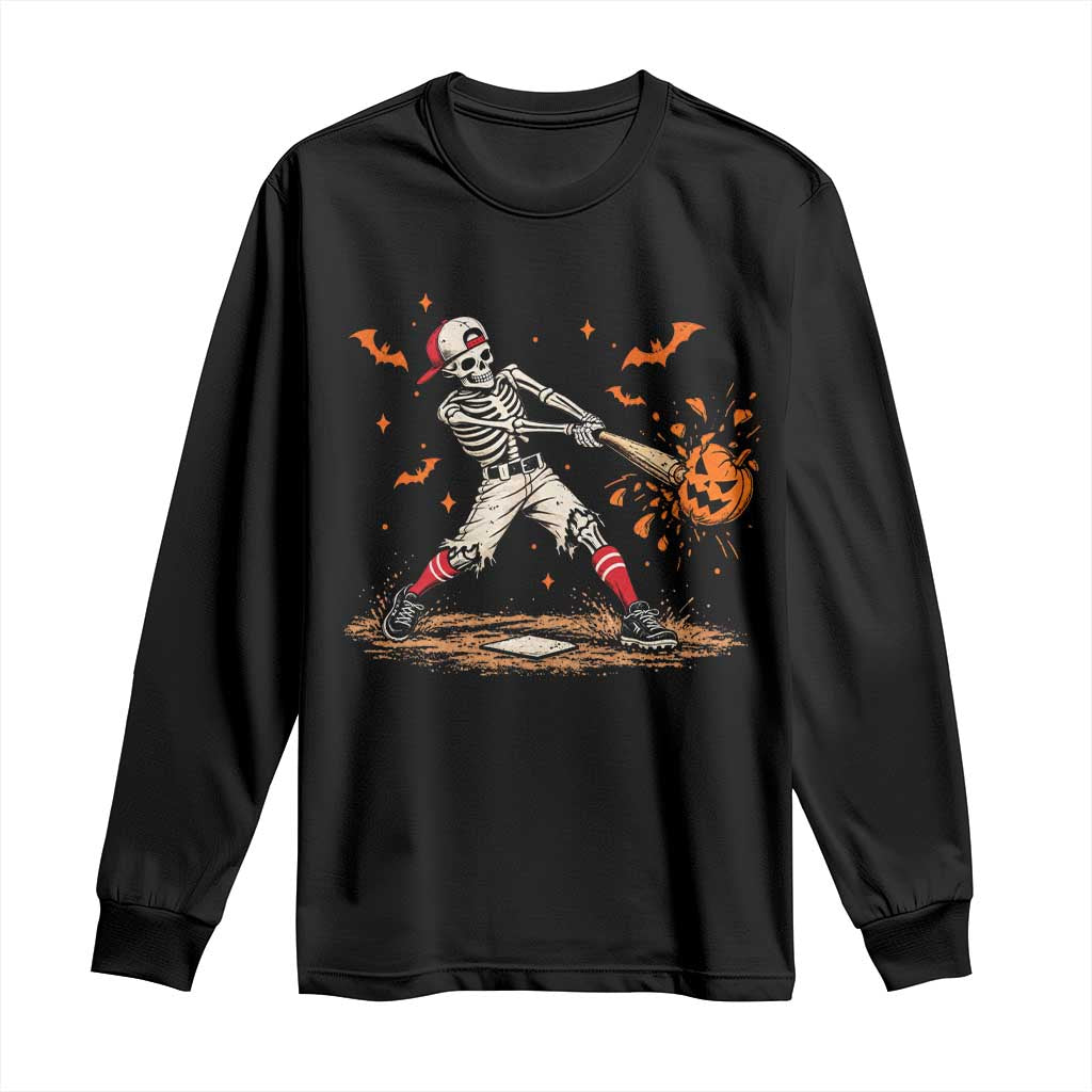 Halloween Skeleton Playing Baseball Long Sleeve Shirt Creep Spooky Sport Lover
