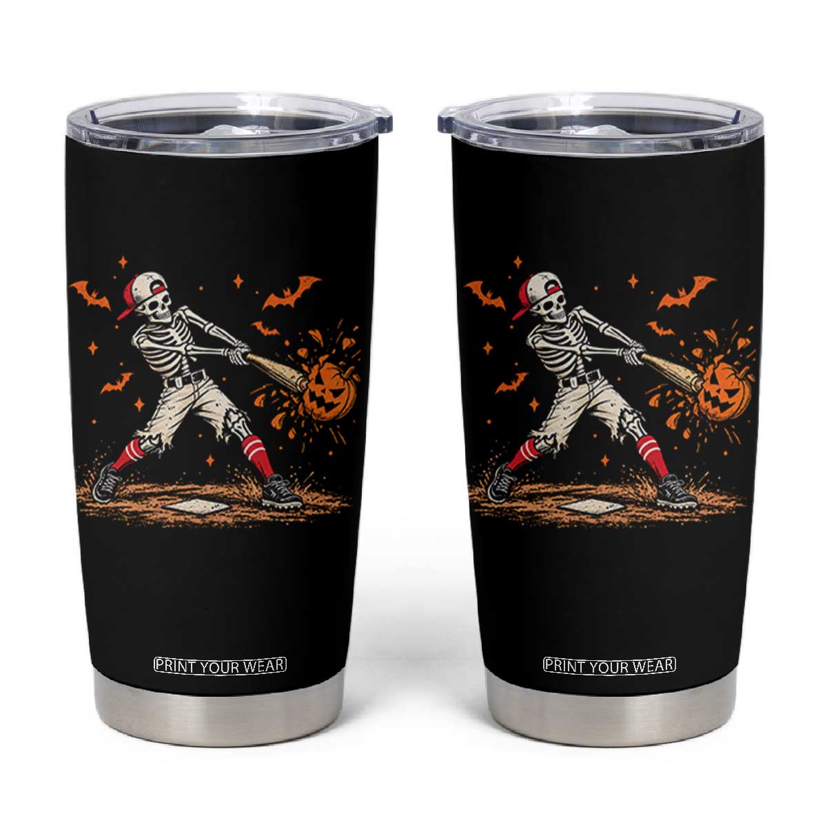 Halloween Skeleton Playing Baseball Tumbler Cup Creep Spooky Sport Lover