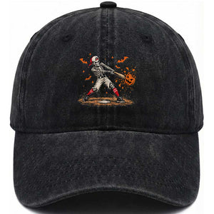 Halloween Skeleton Playing Baseball Washed Cotton Baseball Cap Creep Spooky Sport Lover