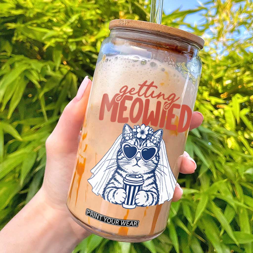 Getting Meowied Funny Cat Bride Bachelorette Party Glass Can Kitten Wedding Humor