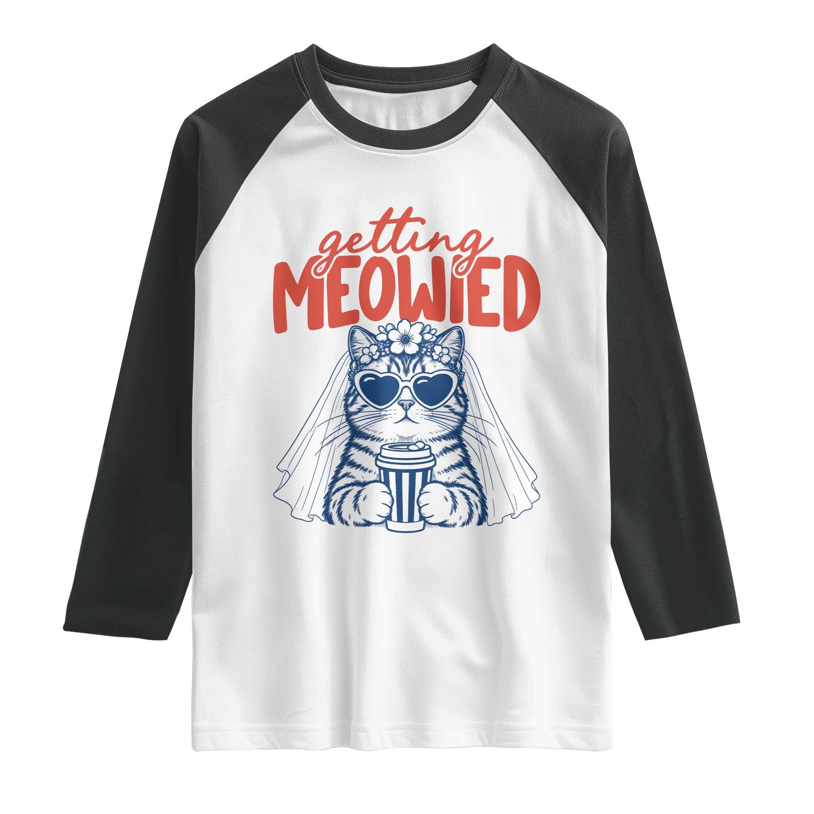 Getting Meowied Funny Cat Bride Bachelorette Party Raglan Shirt Kitten Wedding Humor