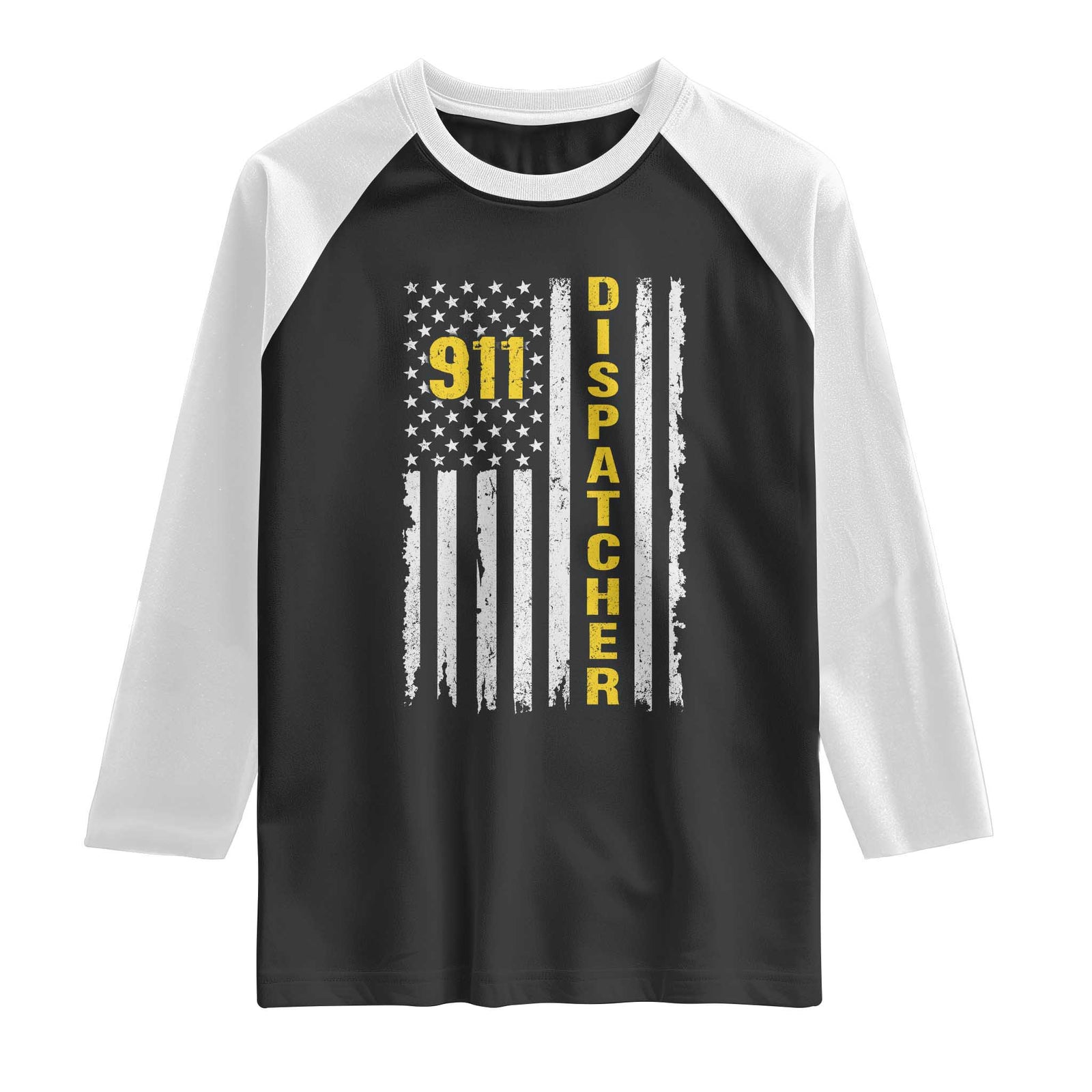 Patriotic 911 Dispatcher Police Emergency American Flag Raglan Shirt