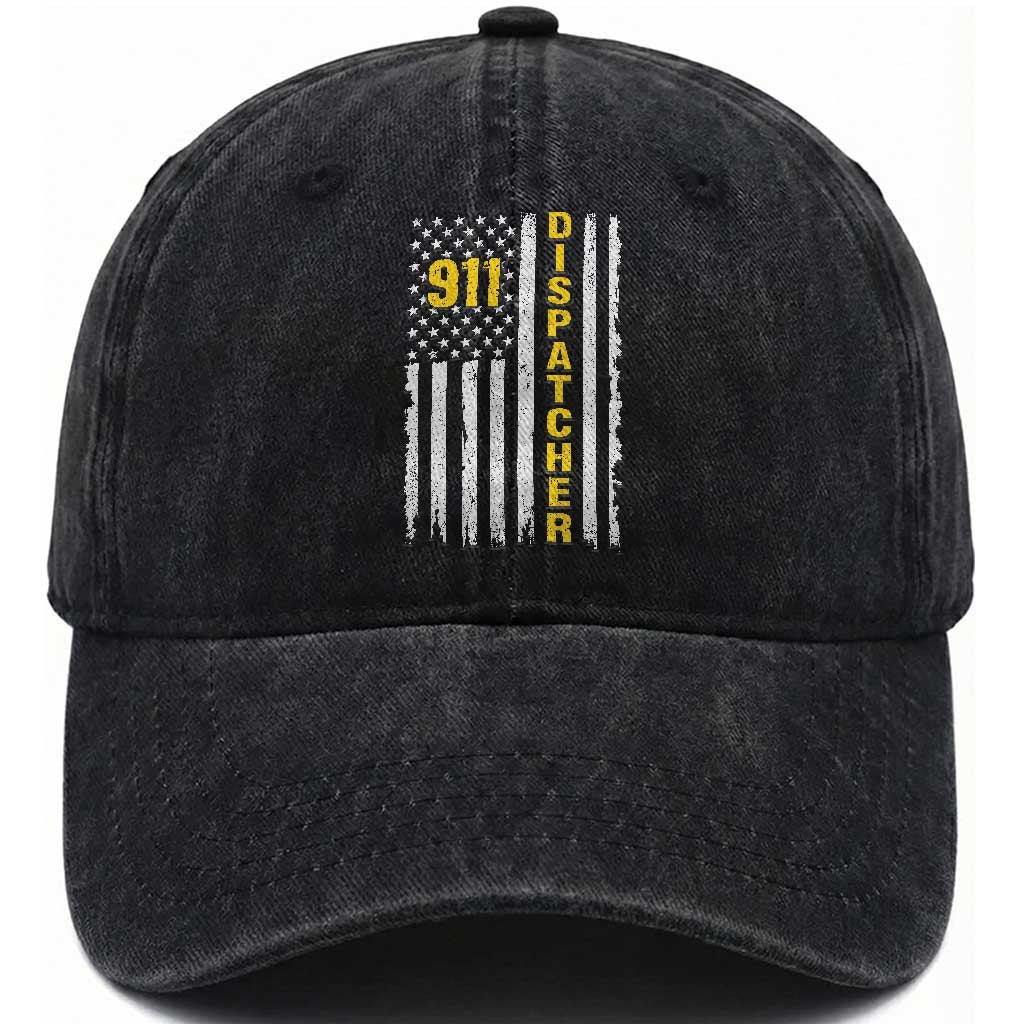 Patriotic 911 Dispatcher Police Emergency American Flag Washed Cotton Baseball Cap