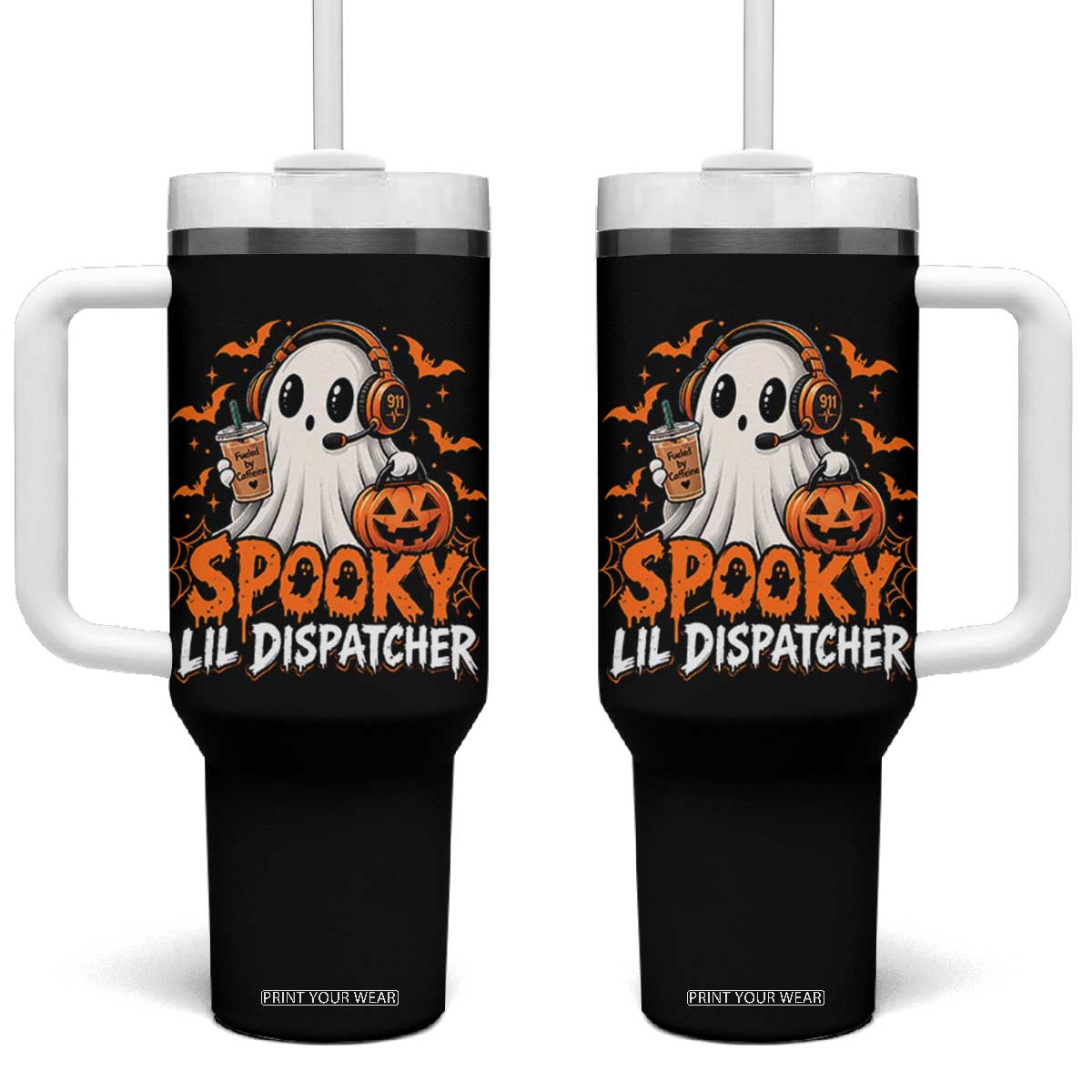 Halloween 911 Dispatcher Tumbler With Handle Spooky Lil Operator Ghost 911 Emergency