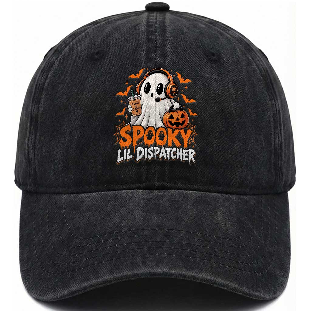 Halloween 911 Dispatcher Washed Cotton Baseball Cap Spooky Lil Operator Ghost 911 Emergency