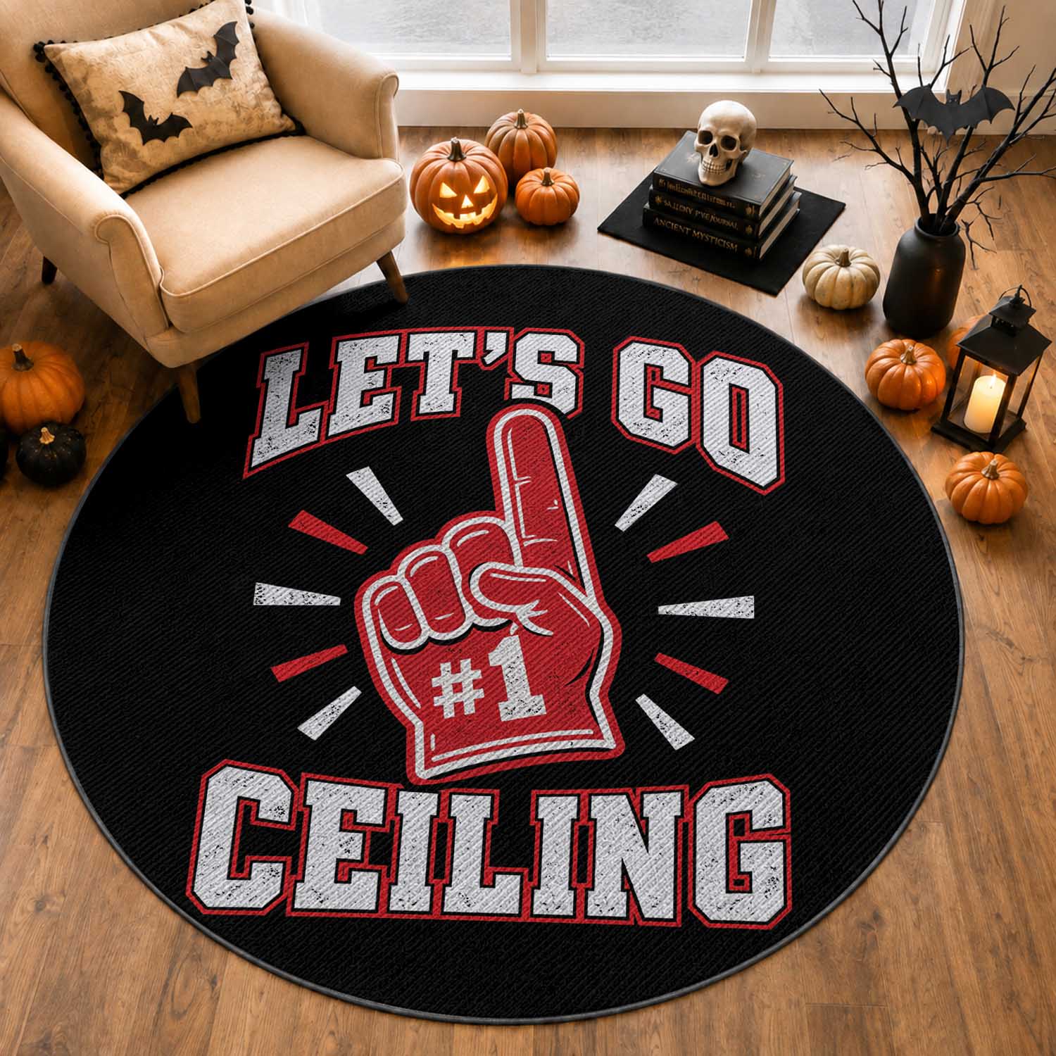 Lets Go Ceiling Fan Funny Lazy Halloween Round Rug