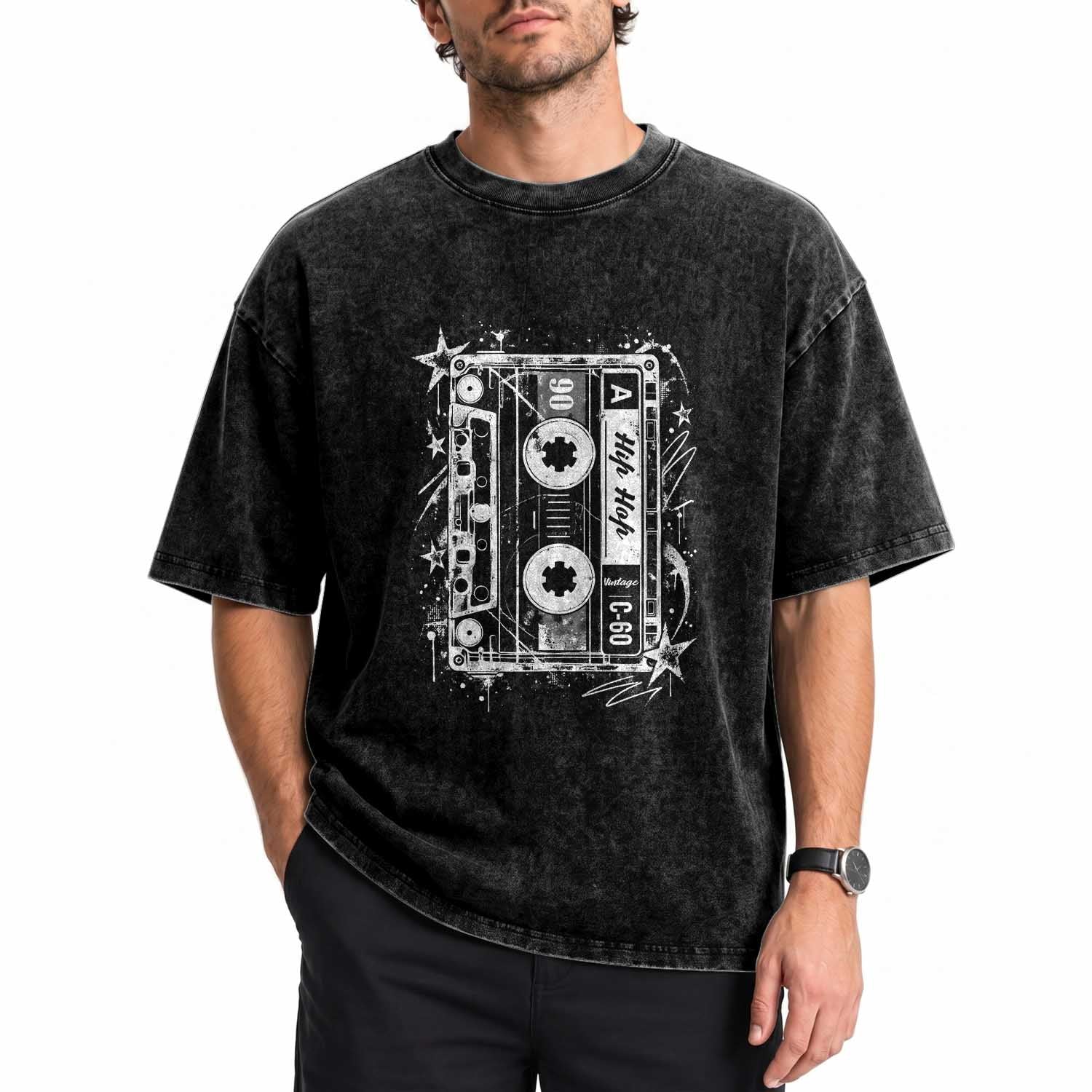 Y2k Cassette 90s Hip Hop 2000s Grunge Vintage Graphic Washed Cotton T-Shirt