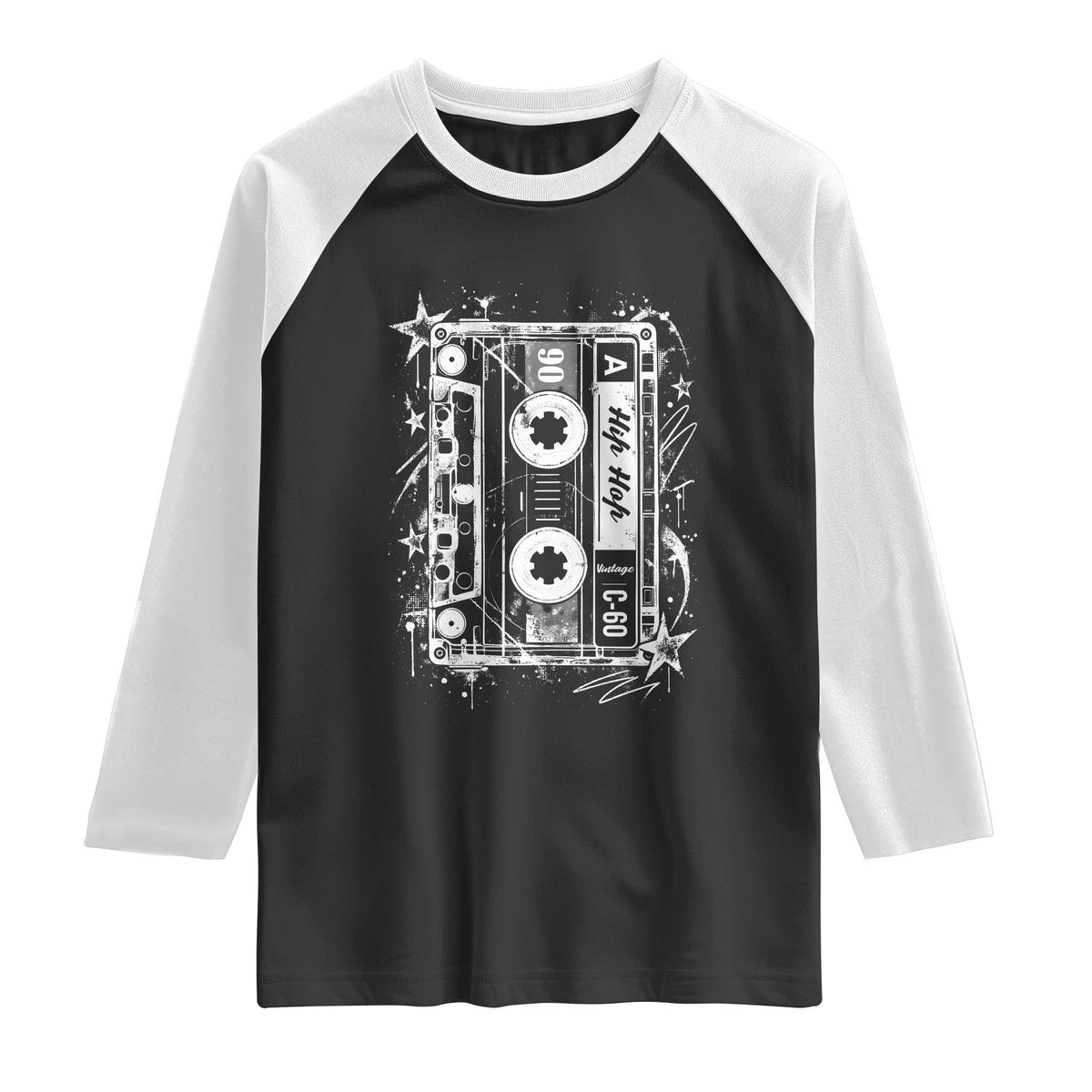 Y2k Cassette 90s Hip Hop 2000s Grunge Vintage Graphic Raglan Shirt
