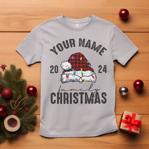 Personalized Christmas Family T Shirt Custom Name Family Christmas 2024 Santa Hat TS11 Ice Gray Print Your Wear