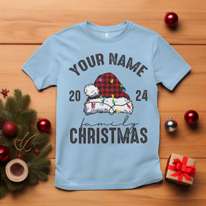 Personalized Christmas Family T Shirt Custom Name Family Christmas 2024 Santa Hat TS11 Light Blue Print Your Wear