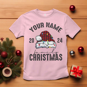 Personalized Christmas Family T Shirt Custom Name Family Christmas 2024 Santa Hat TS11 Light Pink Print Your Wear