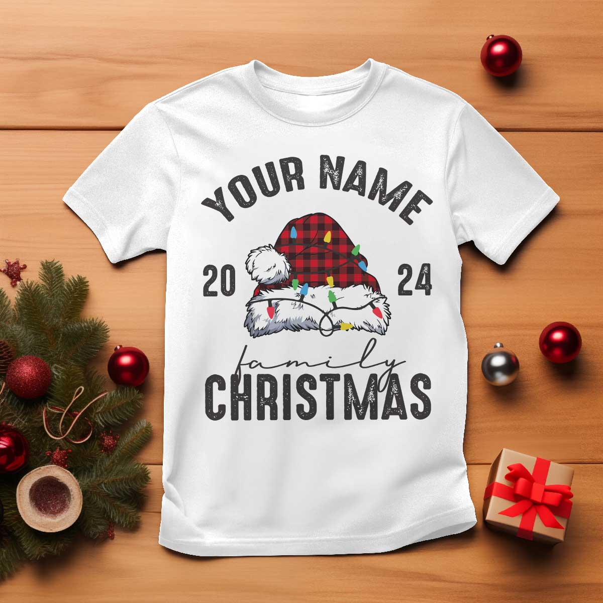 Personalized Christmas Family T Shirt Custom Name Family Christmas 2024 Santa Hat TS11 White Print Your Wear