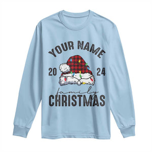 Personalized Christmas Family Long Sleeve Shirt Custom Name Family Christmas 2024 Santa Hat TS11 Light Blue Print Your Wear