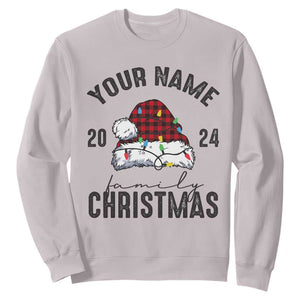 Personalized Christmas Family Sweatshirt Custom Name Family Christmas 2024 Santa Hat TS11 Ice Gray Print Your Wear