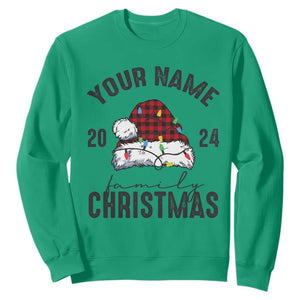 Personalized Christmas Family Sweatshirt Custom Name Family Christmas 2024 Santa Hat TS11 Irish Green Print Your Wear