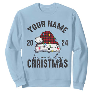 Personalized Christmas Family Sweatshirt Custom Name Family Christmas 2024 Santa Hat TS11 Light Blue Print Your Wear