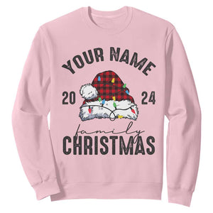 Personalized Christmas Family Sweatshirt Custom Name Family Christmas 2024 Santa Hat TS11 Light Pink Print Your Wear