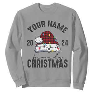 Personalized Christmas Family Sweatshirt Custom Name Family Christmas 2024 Santa Hat TS11 Sport Gray Print Your Wear