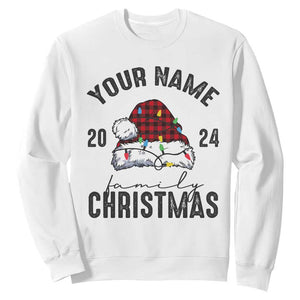 Personalized Christmas Family Sweatshirt Custom Name Family Christmas 2024 Santa Hat TS11 White Print Your Wear