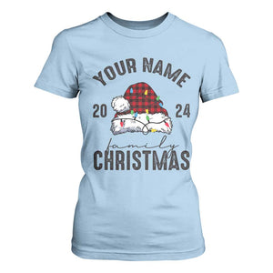 Personalized Christmas Family T Shirt For Women Custom Name Family Christmas 2024 Santa Hat TS11 Light Blue Print Your Wear