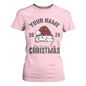 Personalized Christmas Family T Shirt For Women Custom Name Family Christmas 2024 Santa Hat TS11 Light Pink Print Your Wear