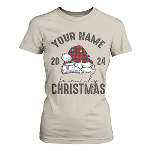 Personalized Christmas Family T Shirt For Women Custom Name Family Christmas 2024 Santa Hat TS11 Sand Print Your Wear