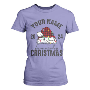 Personalized Christmas Family T Shirt For Women Custom Name Family Christmas 2024 Santa Hat TS11 Violet Print Your Wear