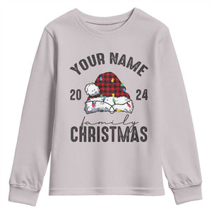 Personalized Christmas Family Youth Sweatshirt Custom Name Family Christmas 2024 Santa Hat TS11 Ice Gray Print Your Wear