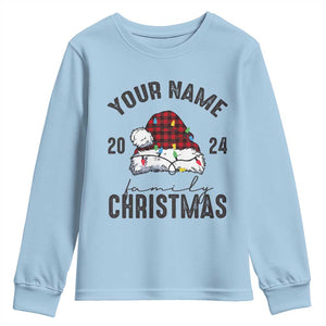 Personalized Christmas Family Youth Sweatshirt Custom Name Family Christmas 2024 Santa Hat TS11 Light Blue Print Your Wear