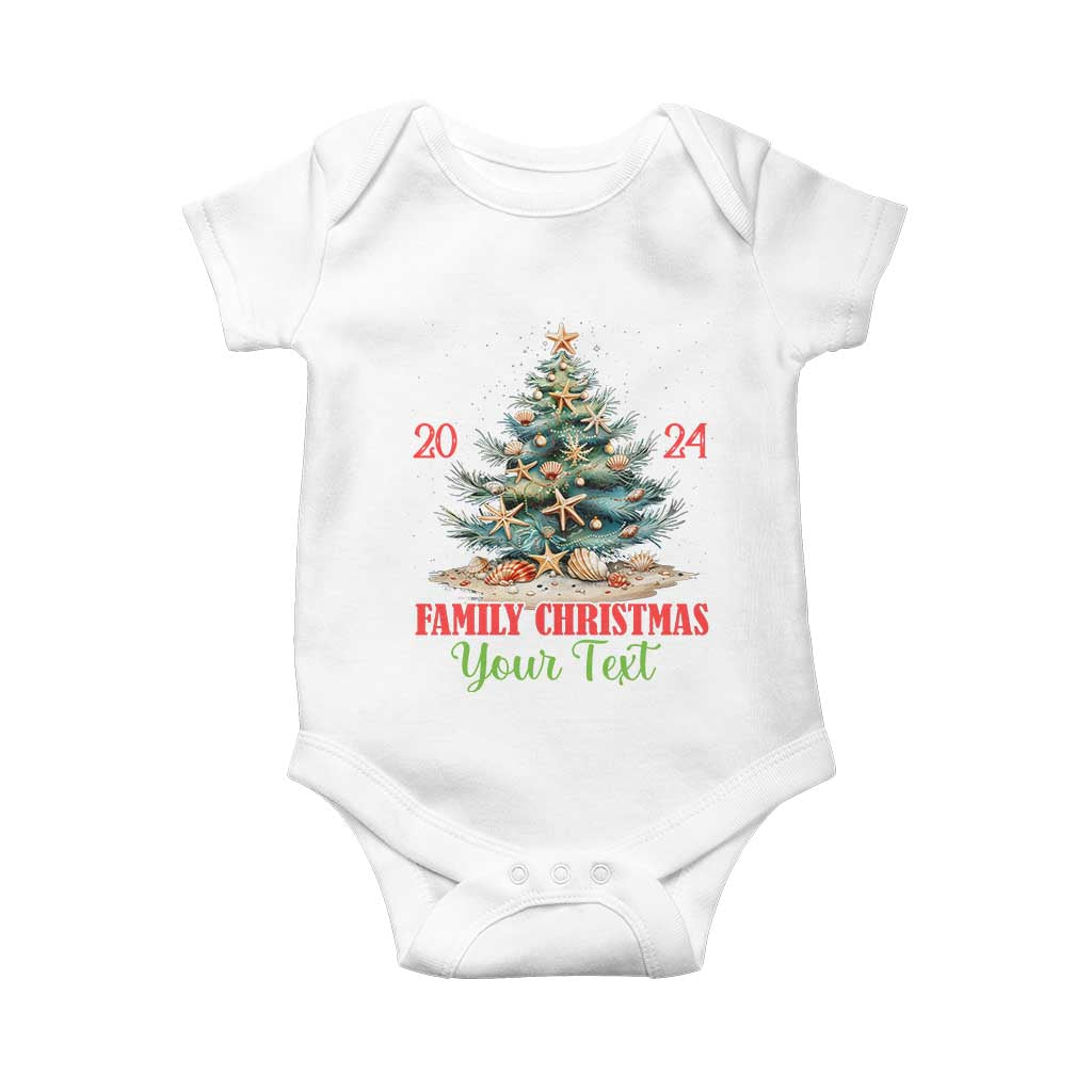 Personalized Christmas Family In Hawaii Baby Onesie Custom Name Family Christmas 2024 Sea Christmas Tree TS11 White Print Your Wear