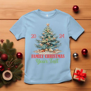 Personalized Christmas Family In Hawaii T Shirt Custom Name Family Christmas 2024 Sea Christmas Tree TS11 Light Blue Print Your Wear