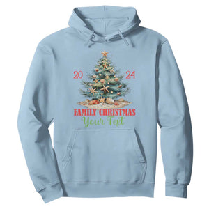 Personalized Christmas Family In Hawaii Hoodie Custom Name Family Christmas 2024 Sea Christmas Tree TS11 Light Blue Print Your Wear